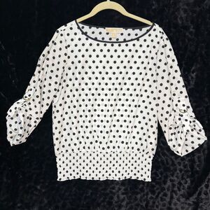 Michael Kors Black/White Polka Dot 3/4 Sleeve Blouse Office Elegant Feminine, S